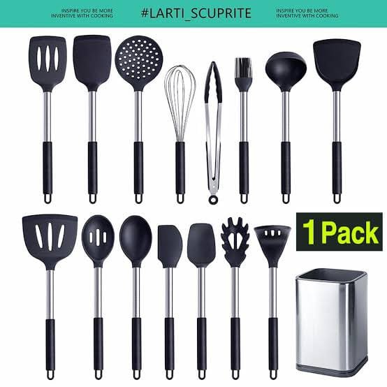16-Piece Black Kitchen Utensil Set with Holder